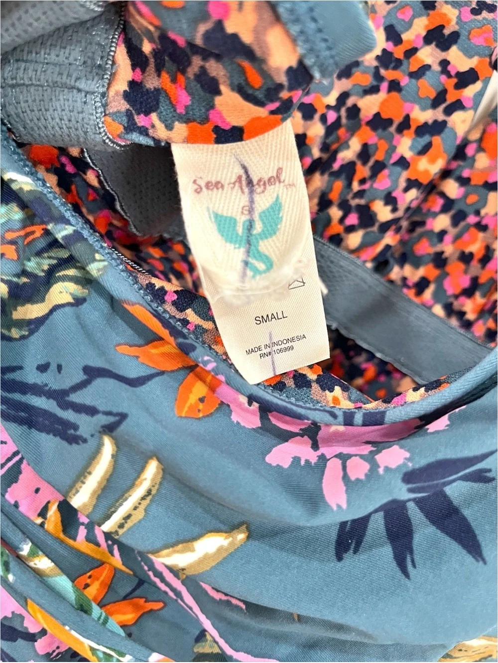Sea Angel Tropical Floral One Piece Swimsuit Small Halter Tie Waist Swimwear